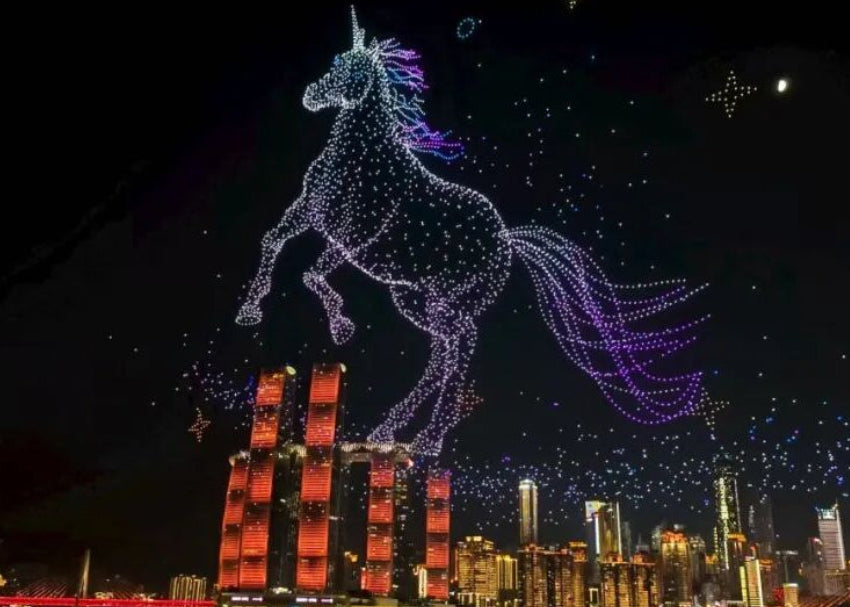 Evening drone show over the Chongqing waterfront