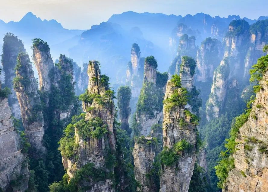The towering stone pillars of the Avatar Mountains in Zhangjiajie